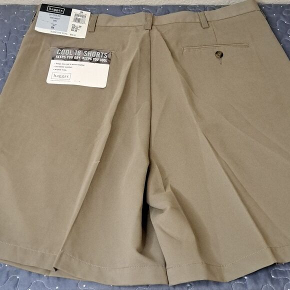 Haggar Cool 18 tan Relaxed pleated shorts size 38 NWT - Picture 3 of 4